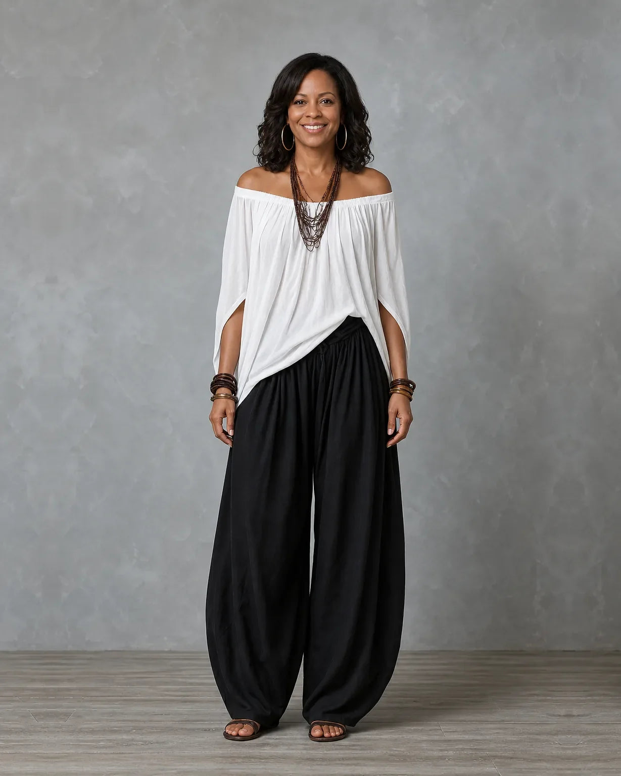Jadia | Off-Shoulder Draped Top & Wide-Leg Two-Piece Set