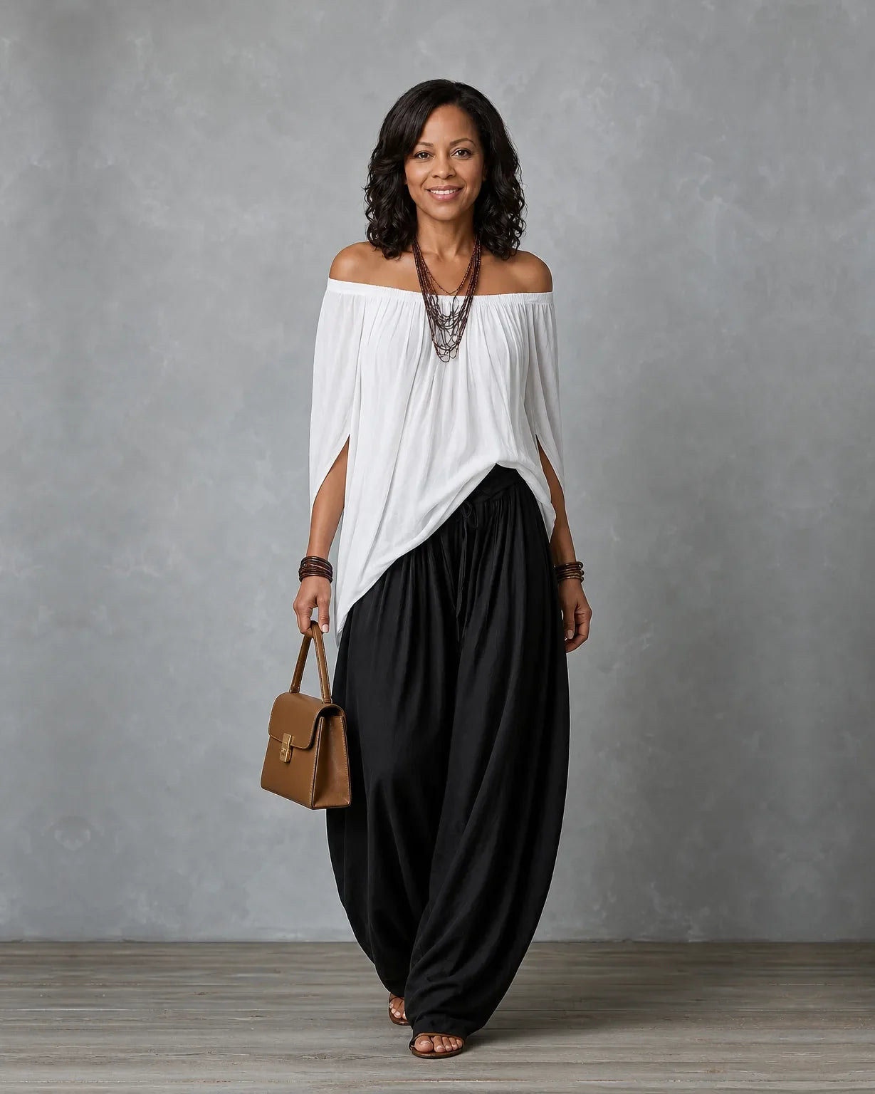 Jadia | Off-Shoulder Draped Top & Wide-Leg Two-Piece Set